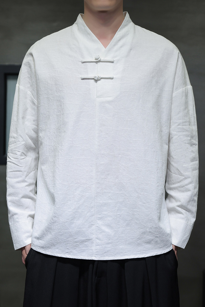 T920*风男士暗纹提花古风复古宽松棉长袖T恤禅服*P60,男装T恤,星座1516（原B303）