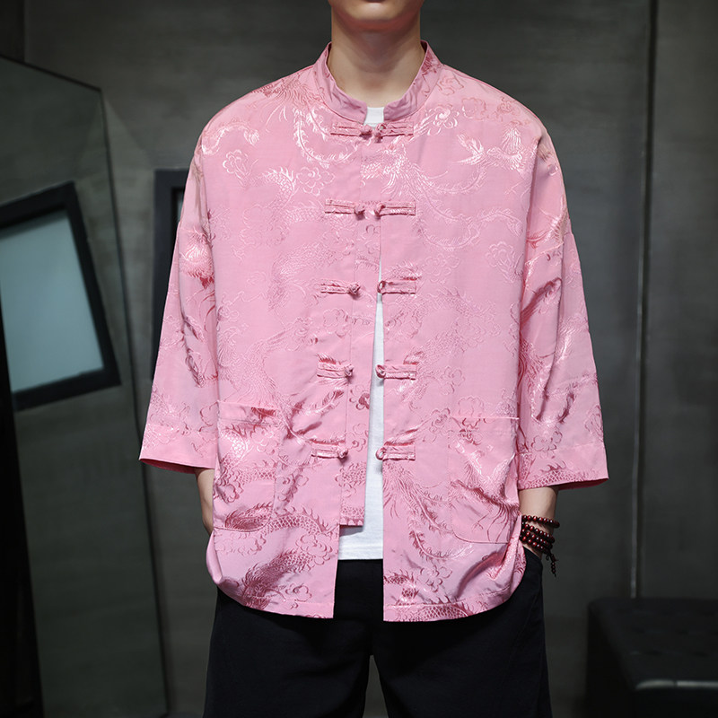 T919*风中袖立领衬衫龙凤纹复古唐装汉服新中式男装*P68,男装衬衫,星座1516（原B303）