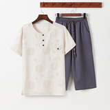 HT998*夏季风男士短袖T恤套装中老年唐装两件套男黑白*，男装衬衫，星座1516（原B303）