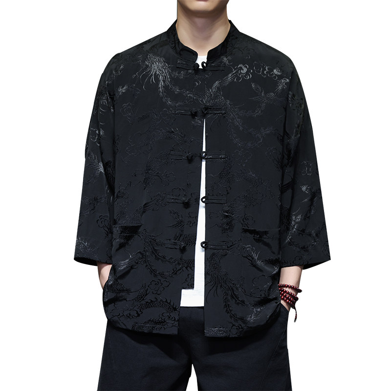 T919*风中袖立领衬衫龙凤纹复古唐装汉服新中式男装*P68,男装衬衫,星座1516（原B303）
