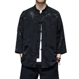 T919*风中袖立领衬衫龙凤纹复古唐装汉服新中式男装*P68，男装衬衫，星座1516（原B303）