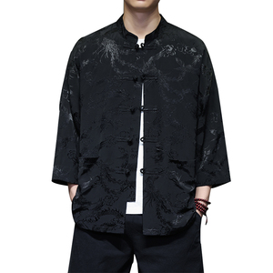 T919* 风中袖立领衬衫龙凤纹复古唐装汉服新中式男装 *P68图片