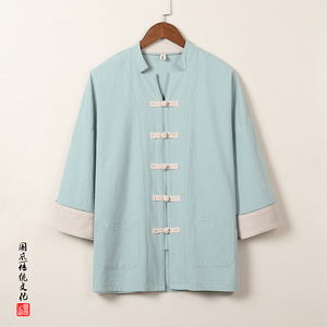 T915* 风盘扣唐装茶服中袖古风开衫纯色居仕服禅服 *P55图片