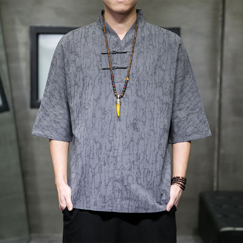 T910*风落肩中袖暗纹提花古风居仕服复古茶服T恤男禅服*P55,男装T恤,星座1516（原B303）
