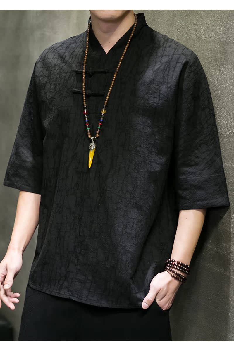 T910*风落肩中袖暗纹提花古风居仕服复古茶服T恤男禅服*P55,男装T恤,星座1516（原B303）
