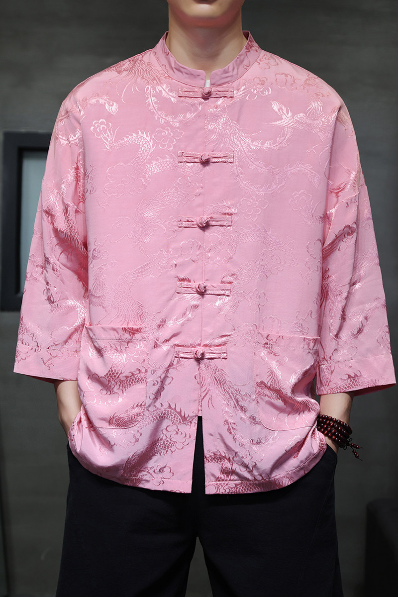 T919*风中袖立领衬衫龙凤纹复古唐装汉服新中式男装*P68,男装衬衫,星座1516（原B303）