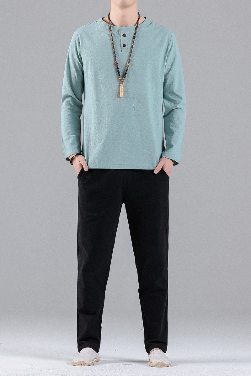 81288*风立领复古棉质长袖T恤男古风两件套禅服居士服*P70,男装T恤,星座1516（原B303）