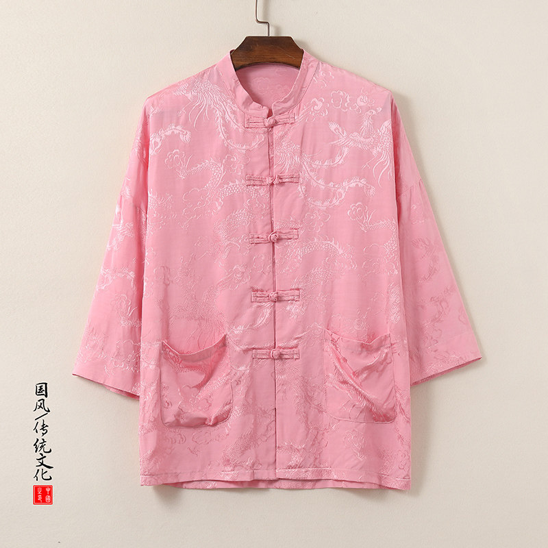 T919* 风中袖立领衬衫龙凤纹复古唐装汉服新中式男装 *P68图片