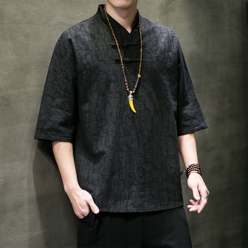 T910* 风落肩中袖暗纹提花古风居仕服复古茶服T恤男禅服 *P55图片