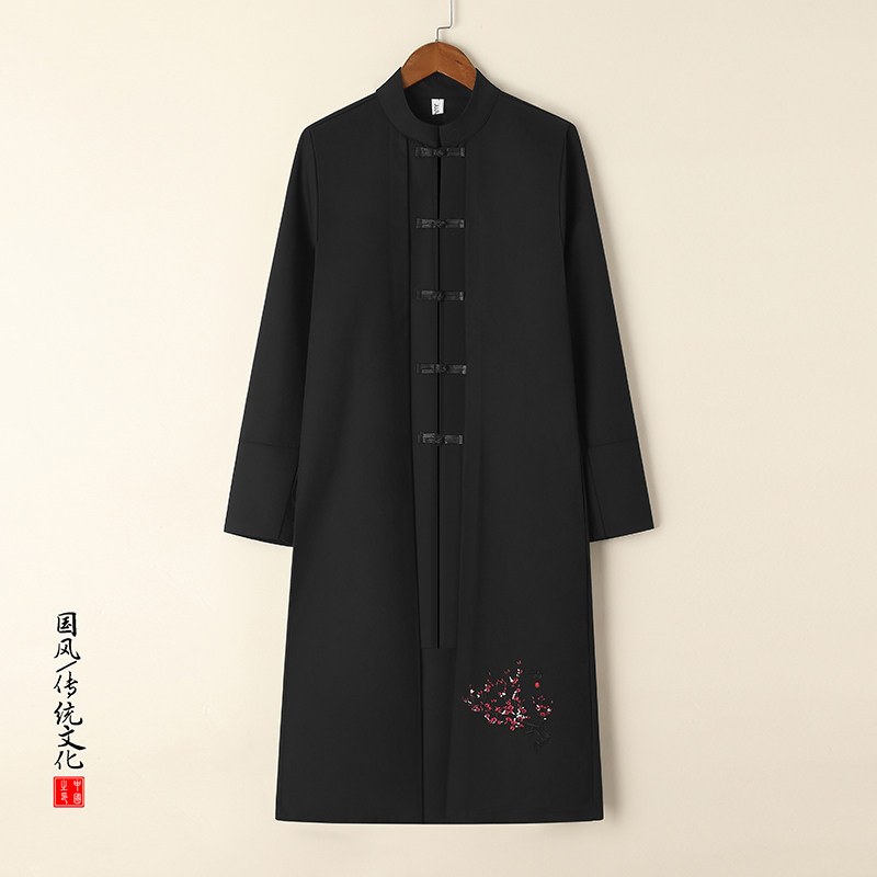 W201*风立领长款风衣盘扣绣花复古风外套潮禅服*P85,男装风衣,星座1516（原B303）