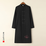 W201*风立领长款风衣盘扣绣花复古风外套潮禅服*P85，男装风衣，星座1516（原B303）