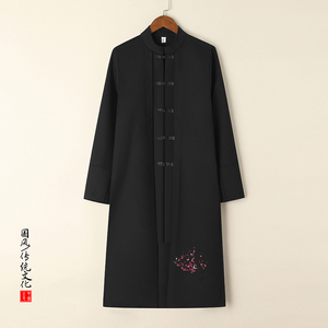 W201 *风立领盘扣绣花修身长风衣复古风外套潮禅服 * P85图片