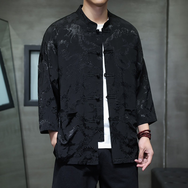 T919*风中袖立领衬衫龙凤纹复古唐装汉服新中式男装*P68,男装衬衫,星座1516（原B303）