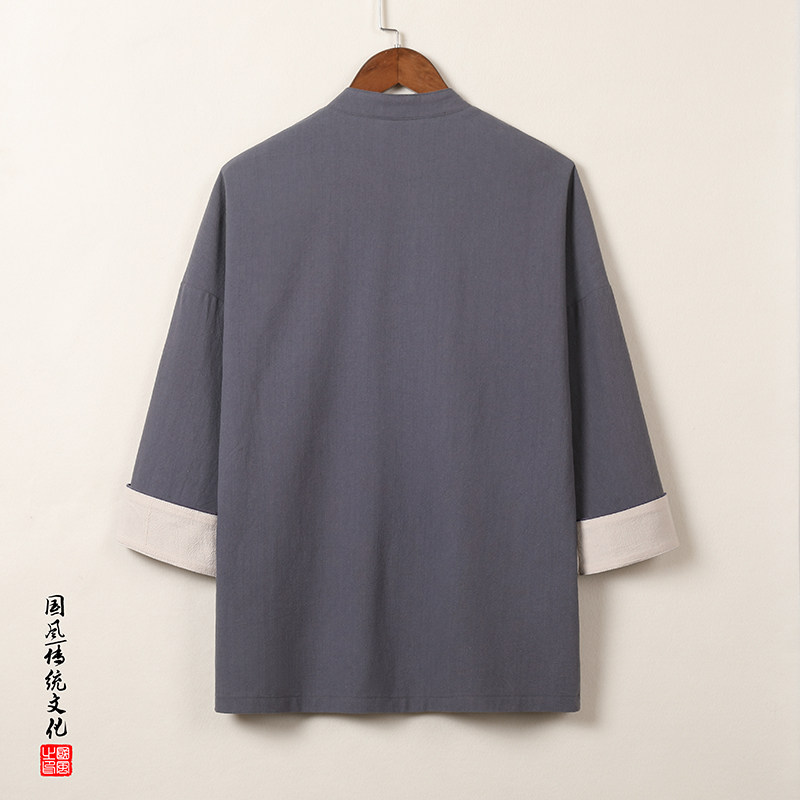 T915*风盘扣唐装茶服中袖古风开衫纯色居仕服禅服*P55,男装民族服装,星座1516（原B303）