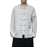 T922*风中式立领棉麻长袖衬衫复古开衫唐装盘扣衬衣*P65，男装衬衫，星座1516（原B303）