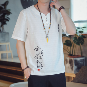 T85* 夏季风古风绣字盘扣短袖T恤禅服居仕服 *P38图片