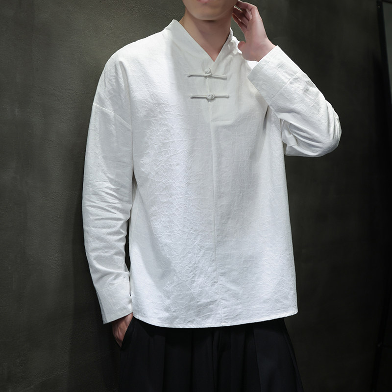 T920*风男士暗纹提花古风复古宽松棉长袖T恤禅服*P60,男装T恤,星座1516（原B303）