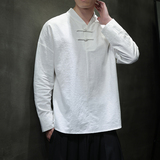 T920*风男士暗纹提花古风复古宽松棉长袖T恤禅服*P60，男装T恤，星座1516（原B303）
