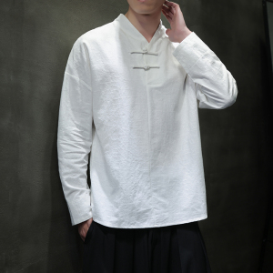 T920* 风男士暗纹提花古风复古宽松棉长袖T恤禅服 *P60图片