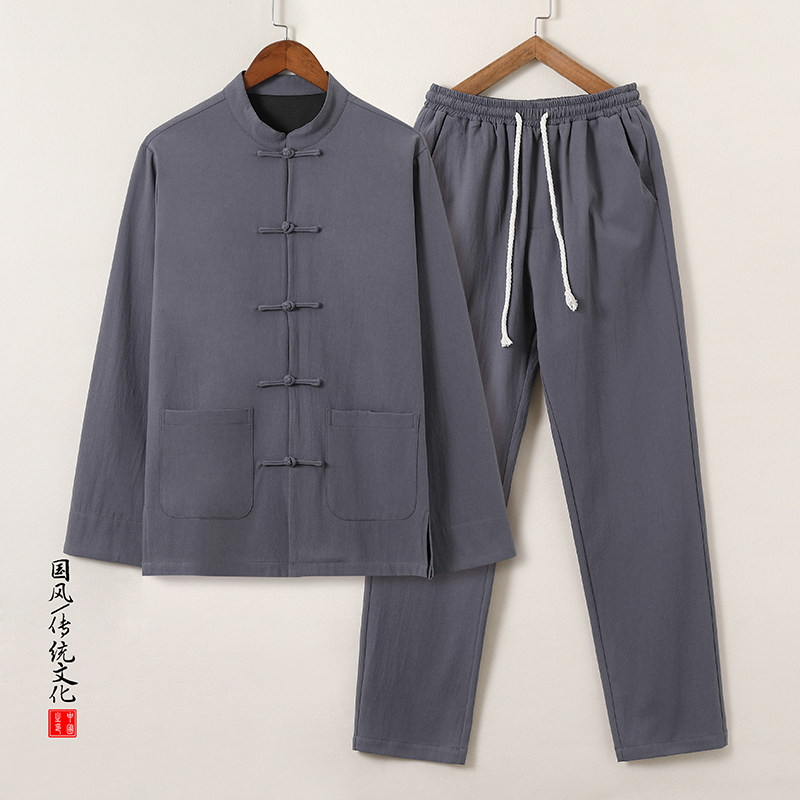 DY38*风汉服唐装居士服内里抗皱长裤长袖棉麻加厚套装*P95,男装休闲套装,星座1516（原B303）