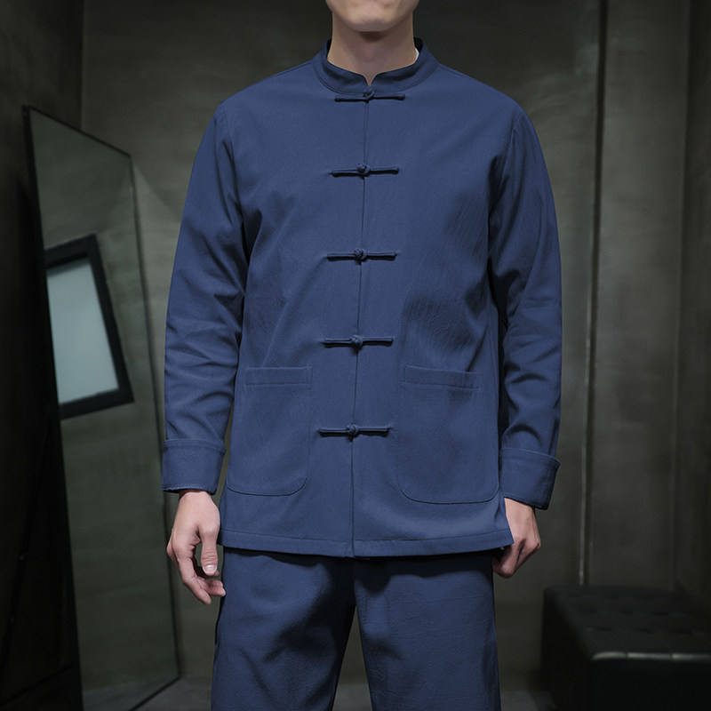 DY38* 风汉服唐装居士服内里抗皱长裤长袖棉麻加厚套装 *P95图片