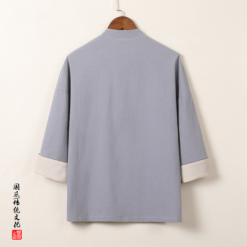 T915*风盘扣唐装茶服中袖古风开衫纯色居仕服禅服*P55,男装民族服装,星座1516（原B303）