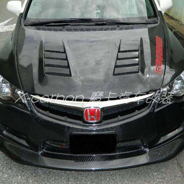 本田Type-R思域FD2改装无限款碳纤维开孔机盖 FD2碳纤引擎盖头盖