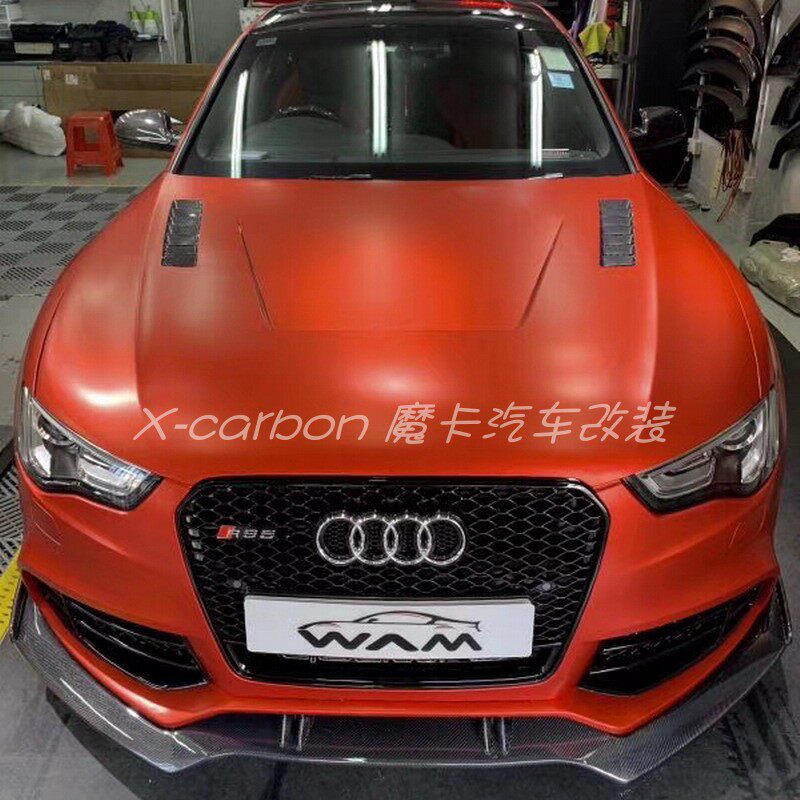奥迪A4B8 B9改装碳纤维开孔机盖 A4L B9升级碳轻量化引擎盖车头盖