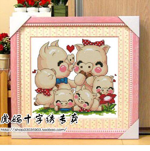 DMC十字绣卡通ZP065小猪一家全家福piggy cross stitch