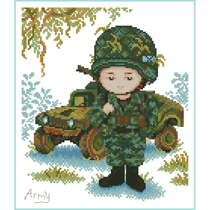 dmc十字绣卡通人物zp379军人 陆军army cross stitch