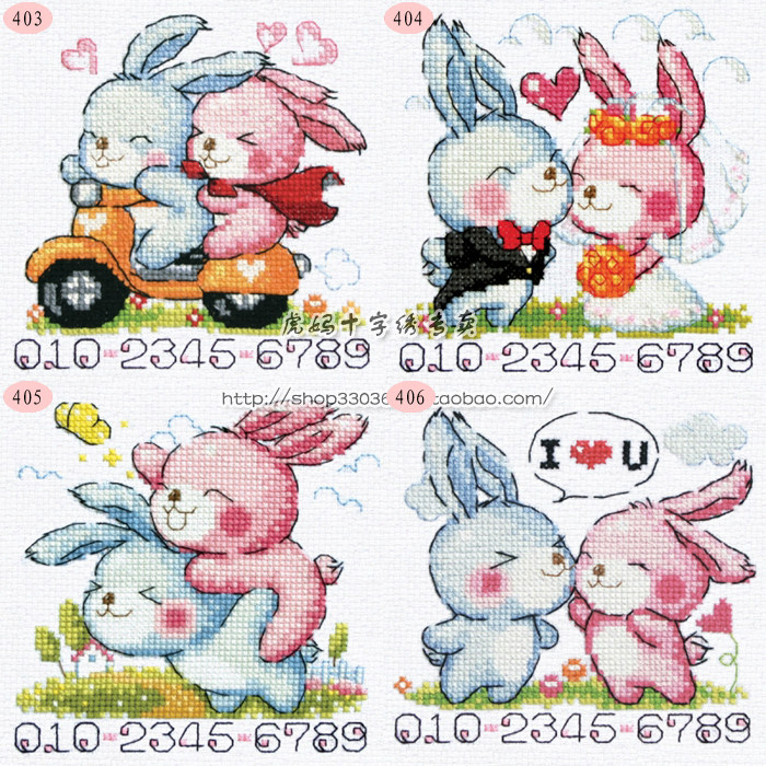 十字绣卡通情侣小兔子之嬉戏婚礼小兔子乖乖rabbit cross stitch