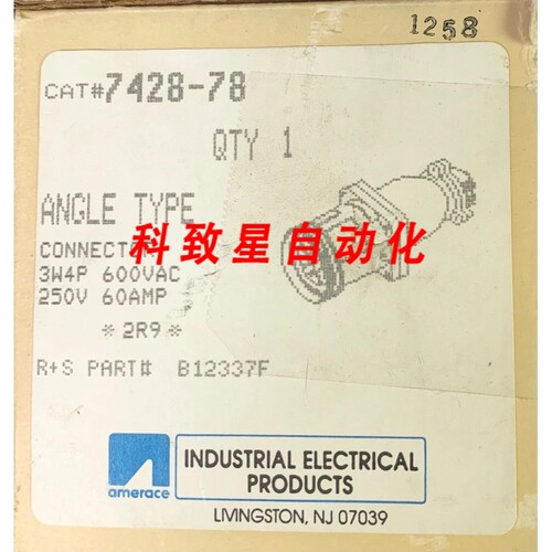 工业配件RUSSELL STOLL AMERACE 7428-78 3 线 4极60安培插座角型