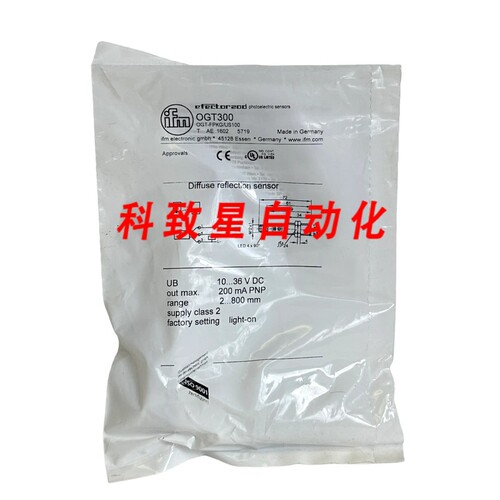 工业配件IFM EFECTOR OGT-FPKG/US100/OGT300 漫反射传感器10-36V