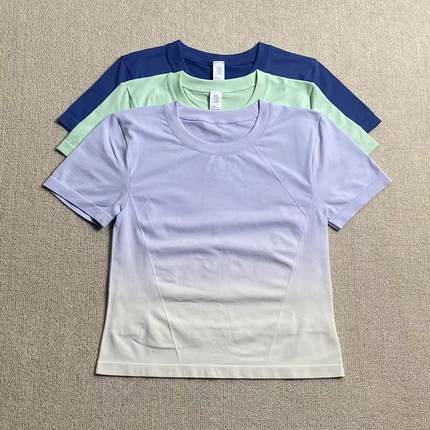 D14031 运动短袖t恤女紧身速干显瘦圆领修身瑜伽健身衣春秋