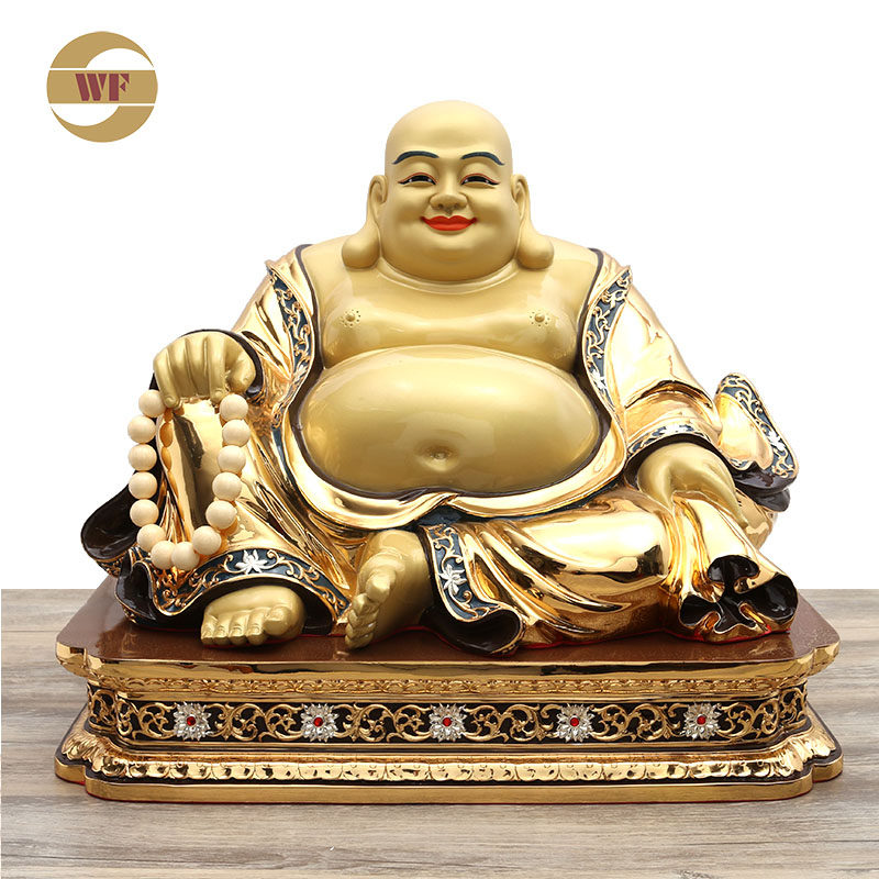 镀金黄铜弥勒佛像创意笑佛摆件居家供铜器风水工艺品大肚弥勒