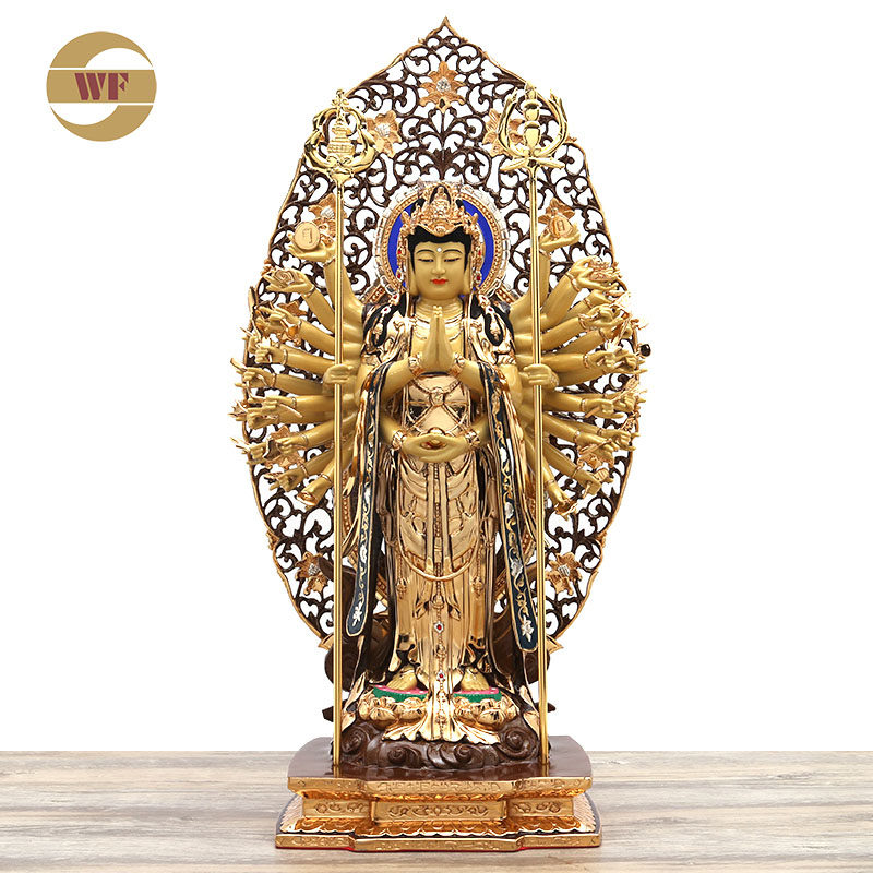 镀金江铜千手观音佛像送子观音菩萨摆件站像铜雕居家供奉千手千眼