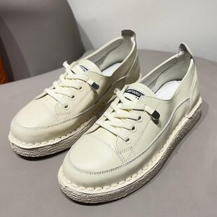 2026春季新款复古休闲真牛皮超舒服厚底免系带时尚女鞋通勤