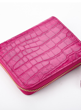 包邮R.king品仕短款真皮迷你拉链钱包女多隔层银包鳄鱼纹头层牛皮