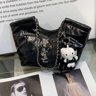 2025新款欧美字母双链条菱形格牛皮托特大包单肩腋下女包手提斜挎