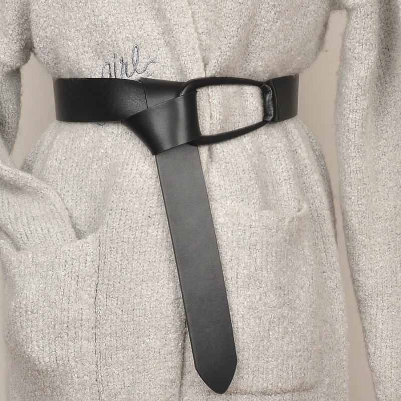 大衣外套腰带女宽打结风衣绑带装饰配毛衣裙子百搭真皮黑色柔软皮