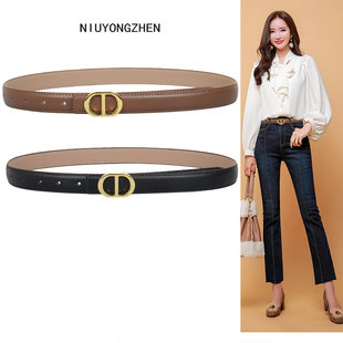 西裤 裤 西装 饰真皮皮带黑色2025新款 带小众 装 猪鼻子腰带女配牛仔裤