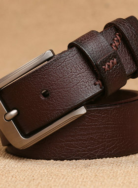 男款针扣皮带纯牛皮休闲百搭男士真皮裤带时尚牛仔裤腰带复古潮宽