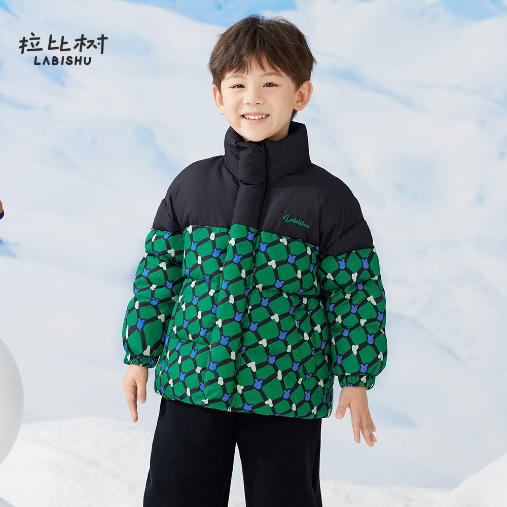 拉比树童装儿童防泼水防风羽绒服冬男童连帽保暖羽绒外套图片