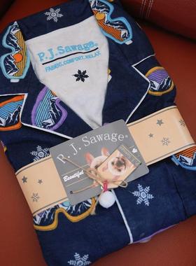 出美单~PJS双面磨毛男士家居服卡通秋冬亲肤纯棉情侣睡衣长袖套装