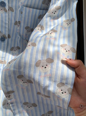 日系樱桃A类100%纯棉卡通婴儿双层纱布睡衣女春秋薄款家居服套装