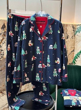 2025新款美国PJS加厚纯棉磨毛女士秋冬家居服套装卡通印花睡衣女