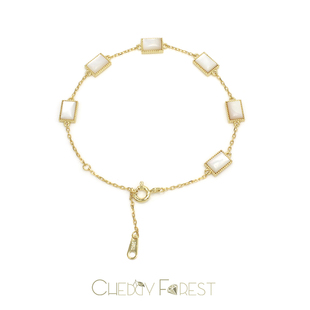 日系轻奢 梦想成真天然白蝶贝方形贝母925纯银镀金简约复古手链女