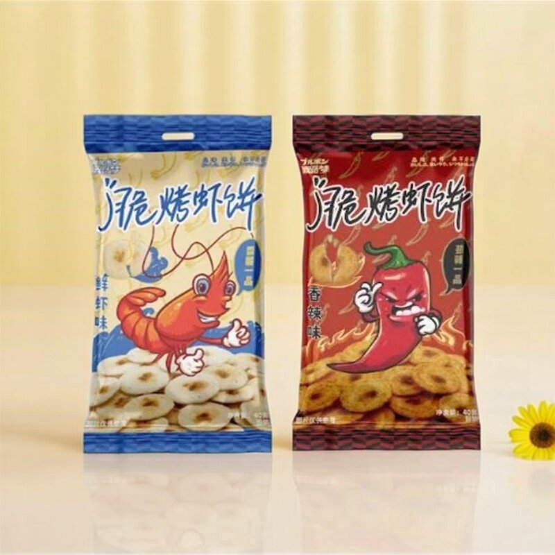 波路梦脆烤虾饼40g/*6袋国产零食香辣鲜虾味脆虾片小吃香脆虾片