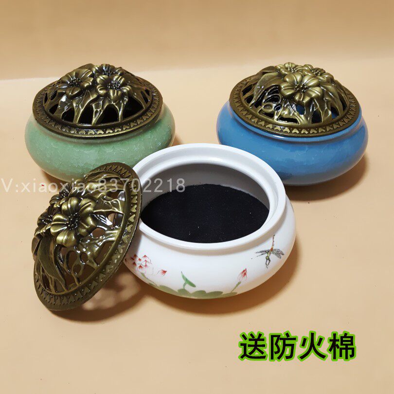 香薰炉陶瓷线香座熏香香插仿古窑变居家居室寺庙莲花白色送防火棉