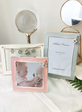 出口轻奢4寸6寸白粉蓝金属相框摆台镶钻挂件宝宝生日礼物创意高端